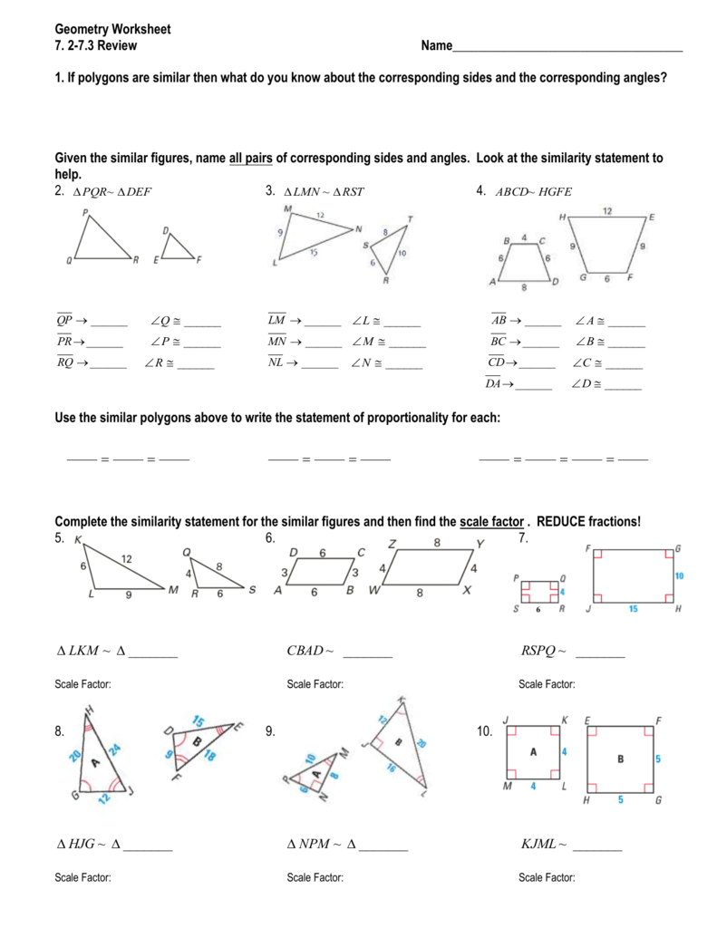 Geometry Worksheet Pertaining To Similar Figures Worksheet Answers