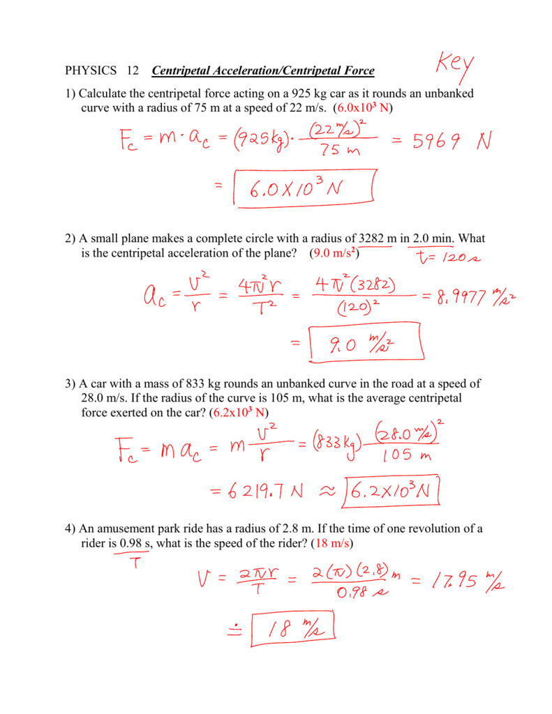 Calculating Force Worksheet Answers