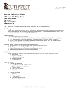 College Algebra Syllabi - Southwest Minnesota State University