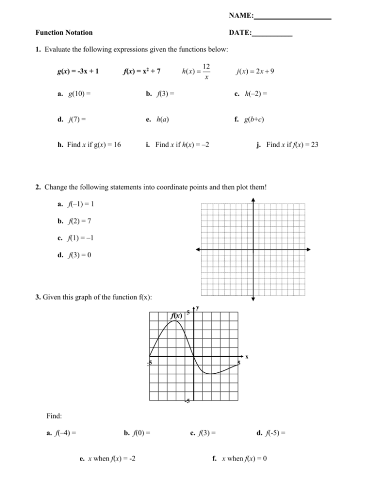 homework 3 function notation and evaluating functions