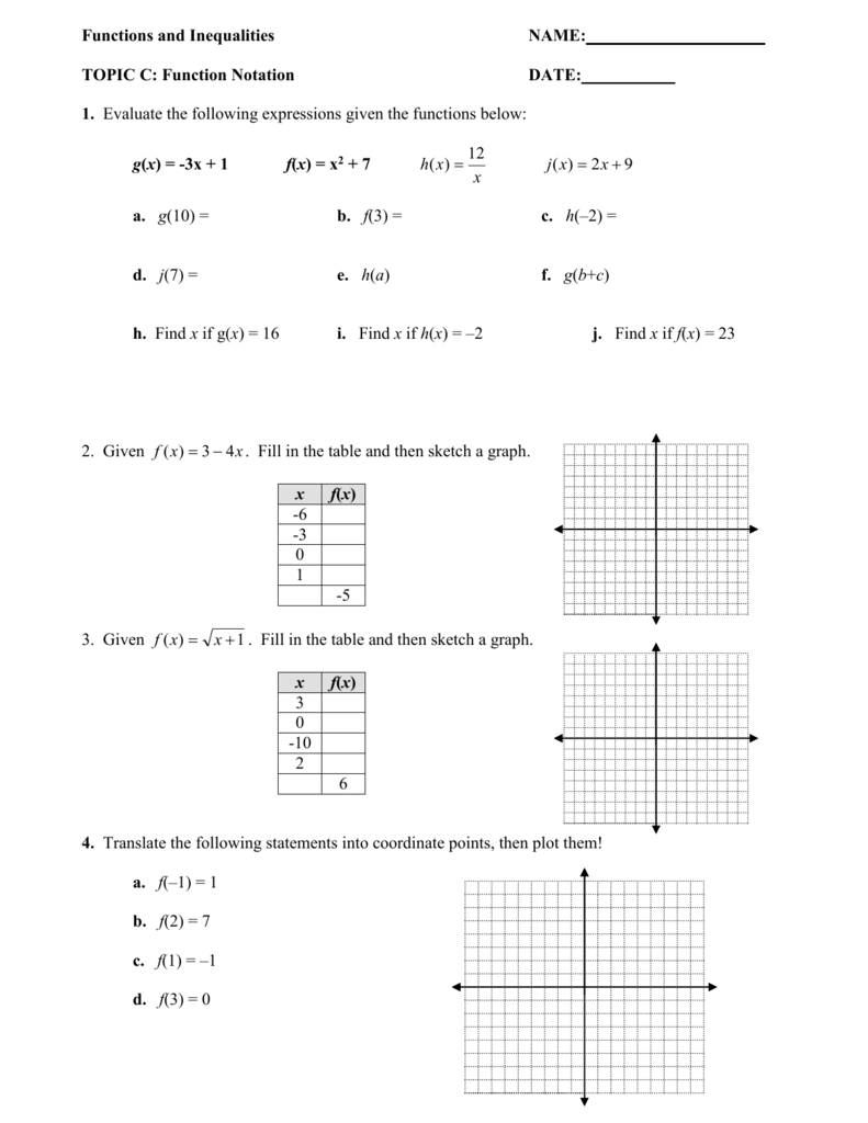 Function notation Worksheet - Linear Algebra For Algebra 1 Functions Worksheet