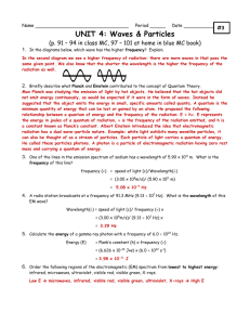 Waves & Particles Worksheet - Ms. Robbins` PNHS Science Classes
