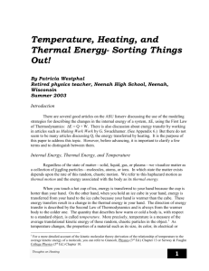 Temperature, Heating, and Thermal Energy -
