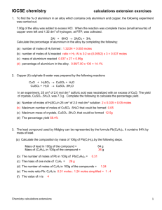 Chemistry calculations extension exercises with answers