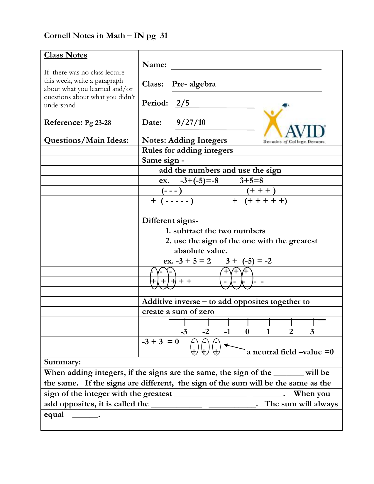 math-note-taking-template