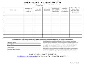 REQUEST FOR GTA TUITION PAYMENT FOR FALL, 2005