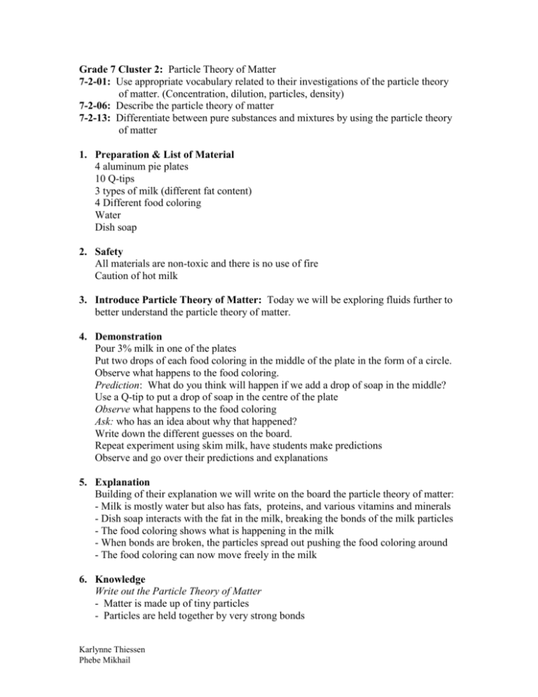 Grade 7 Cluster 2 Particle Theory Of Matter