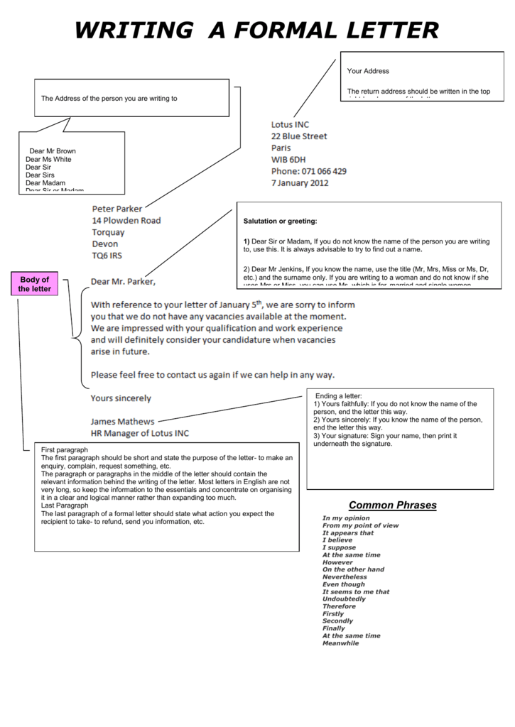 FORMAL LETTER - english for eso and bachillerato