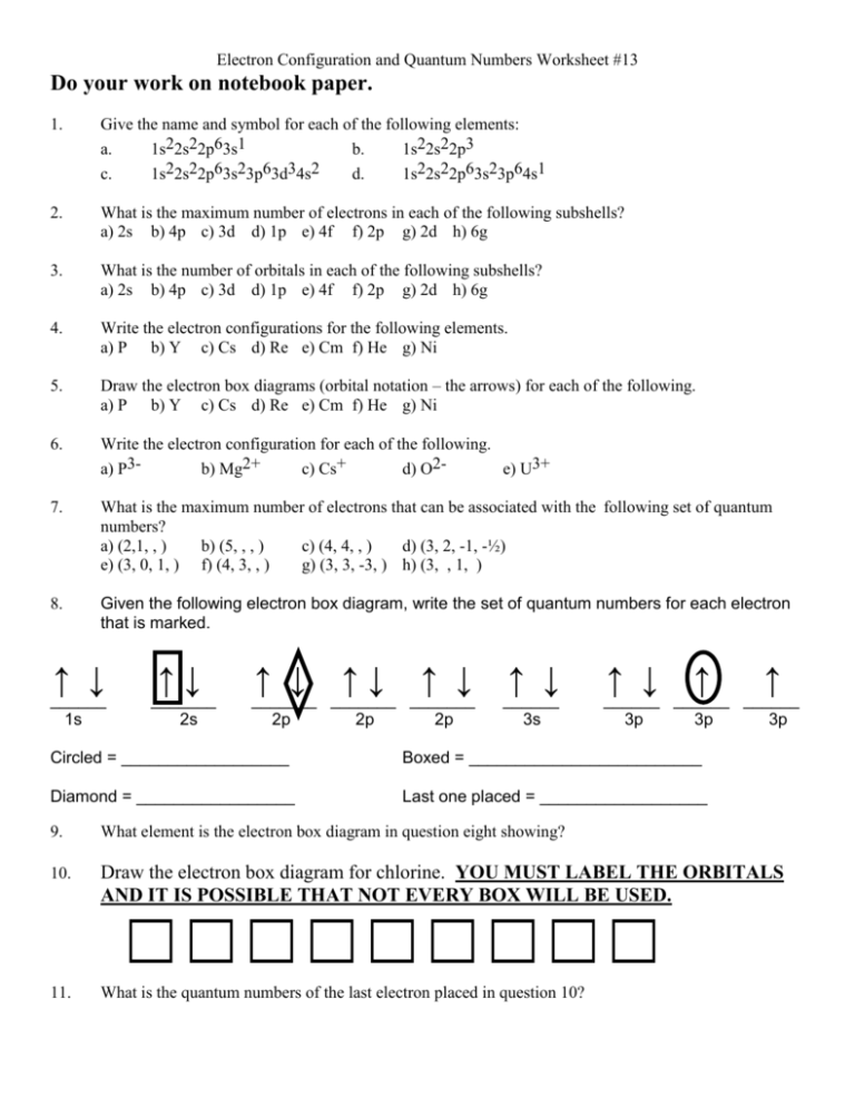 2 01 1 H Apply Quantum Numbers To Electron Configurations Worksheet