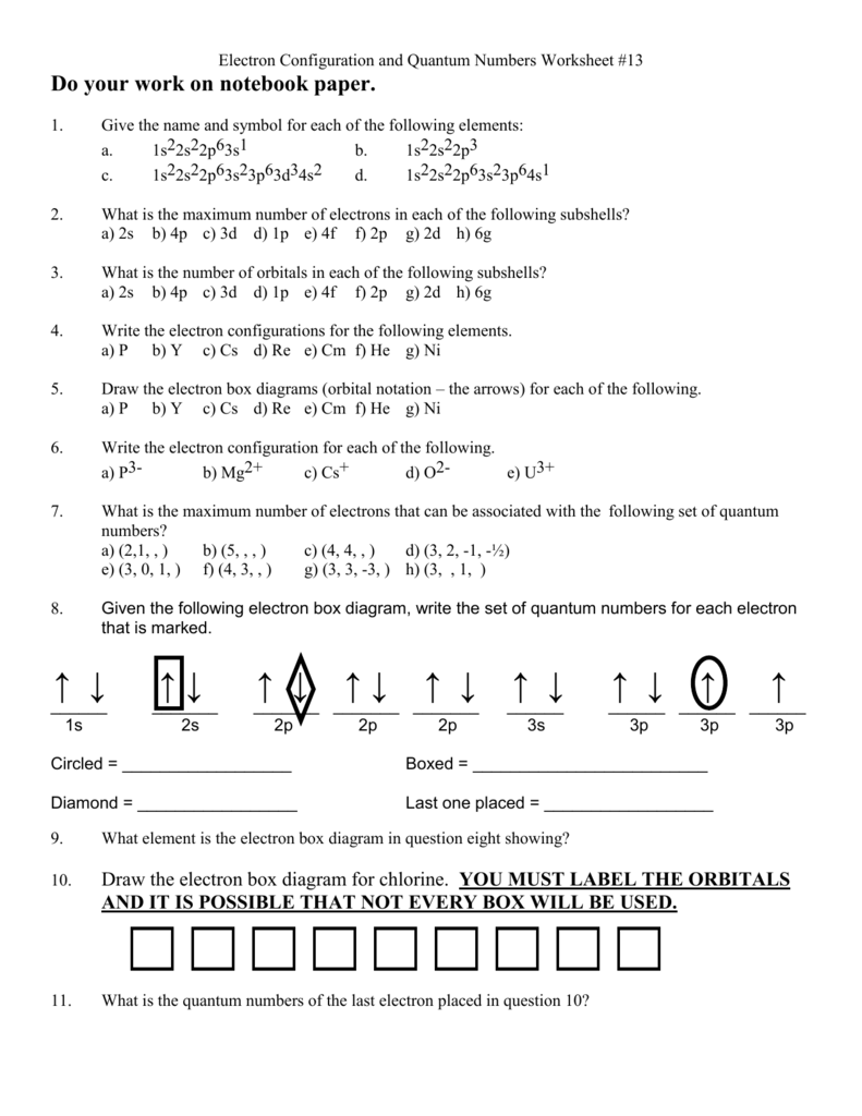 Electron Configuration And Quantum Numbers Worksheet 13
