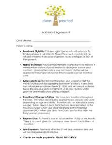 ADMISSIONS AGREEMENT - Planet Preschool & Kindergarten