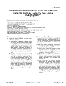 nuclear energy liability exclusion endorsement