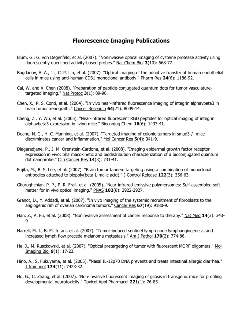 Fluorescence Imaging Bibliography