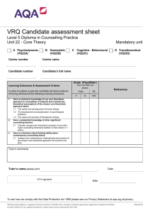 VRQ Candidate assessment sheet Level 5 Diploma in Counselling