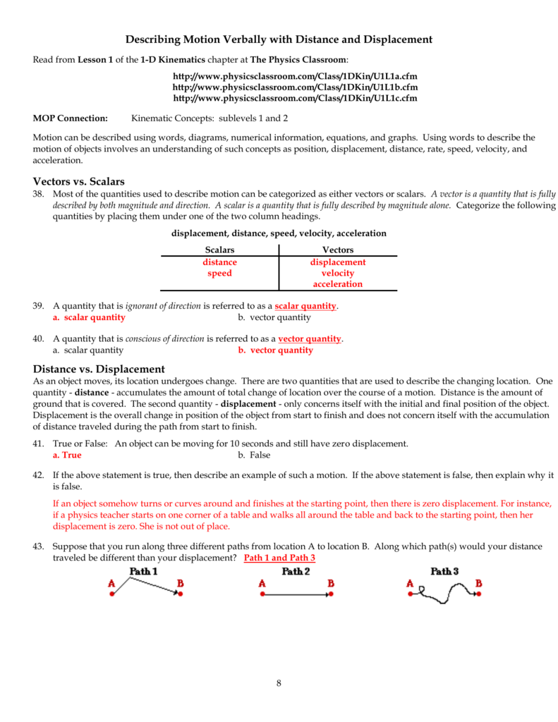 Physics Classroom Worksheets Key Unit 22 Regarding Displacement Velocity And Acceleration Worksheet