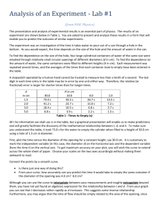 Analysis of an Experiment - Lab #1