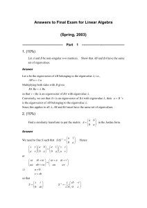 Answers To Final Exam for Linear Algebra