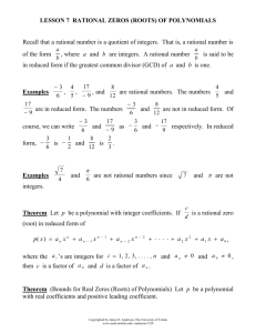 Lesson 7 Rational Zeros (Roots)