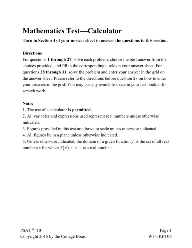 math portion psat practice test