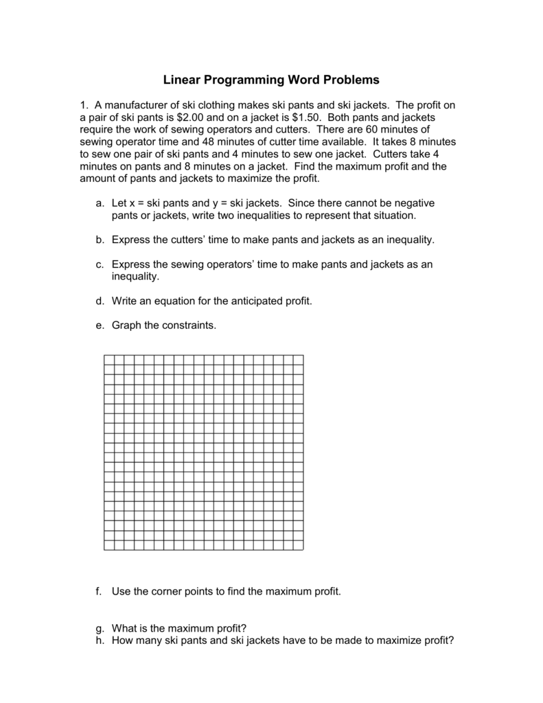 Linear Programming Word Problems