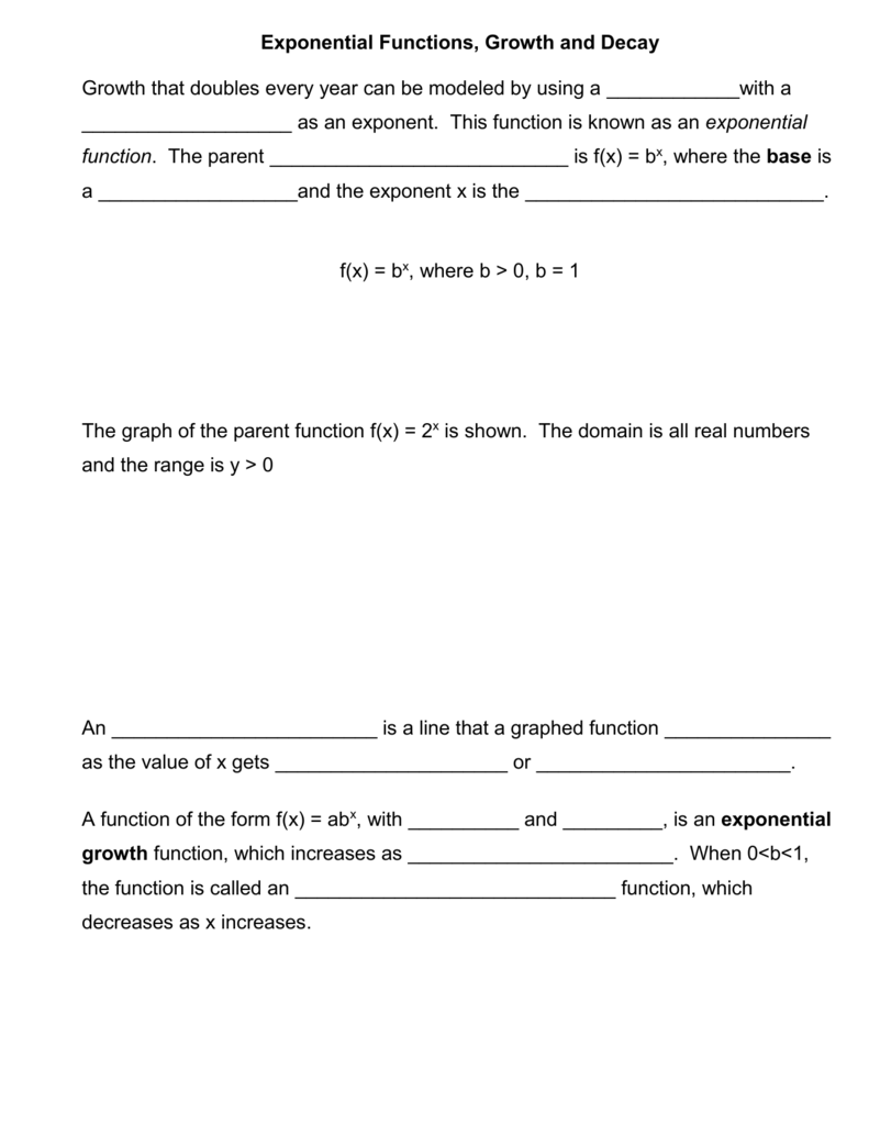 Exponential Functions, Growth and Decay Pertaining To Exponential Growth And Decay Worksheet