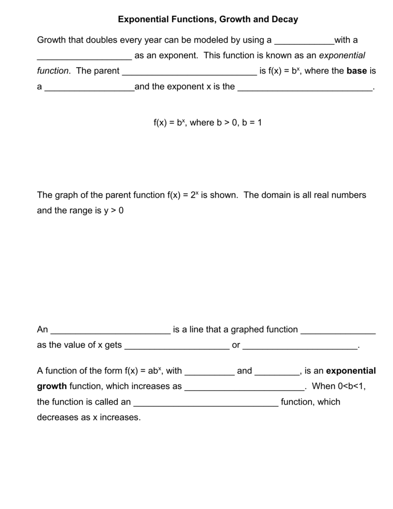 Exponential Functions, Growth and Decay Inside Growth  And Decay Worksheet