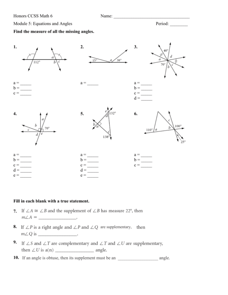 7th Grade Finding Missing Angles Worksheet Answers
