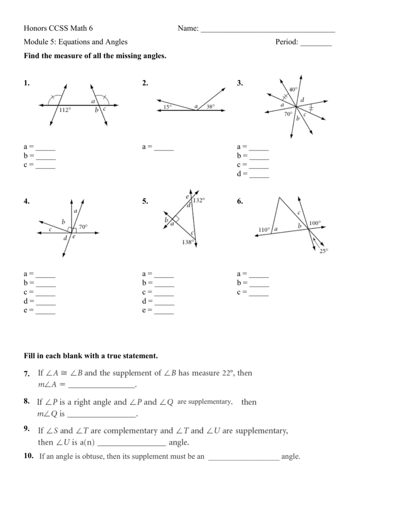 Finding Missing Angles Worksheet Within Finding Angle Measures Worksheet