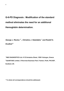 G-6-PD Screening: Obtaining results in U/g Hb is