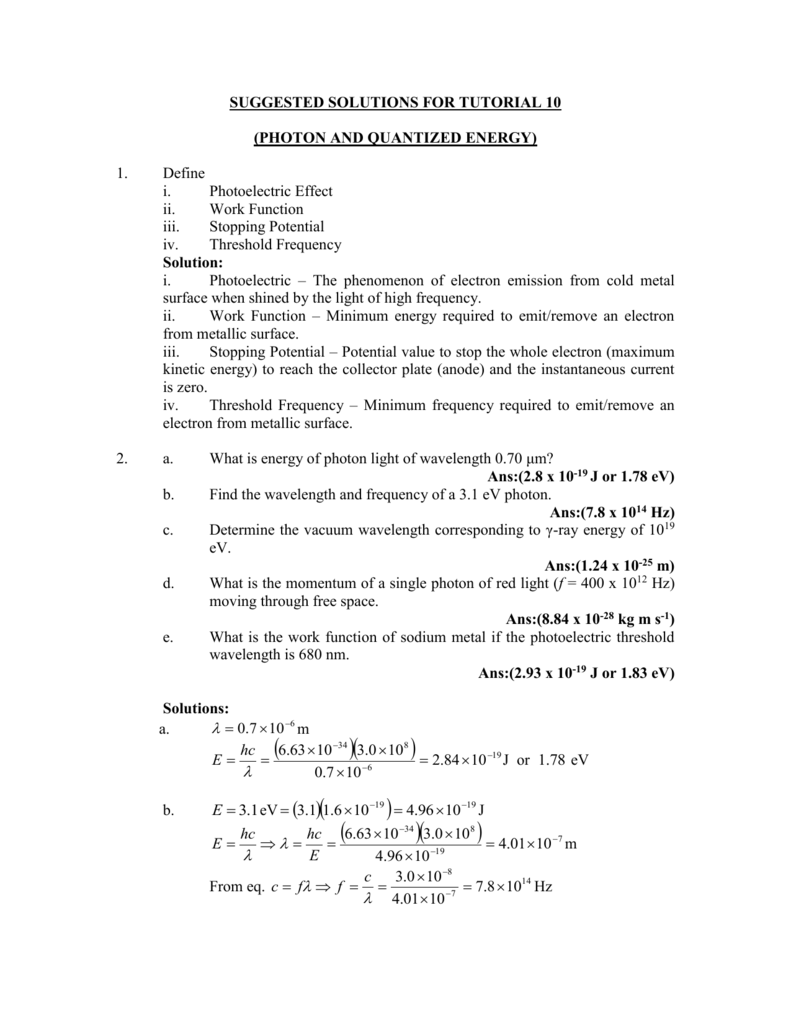 Suggested Solutions For Tutorial 10