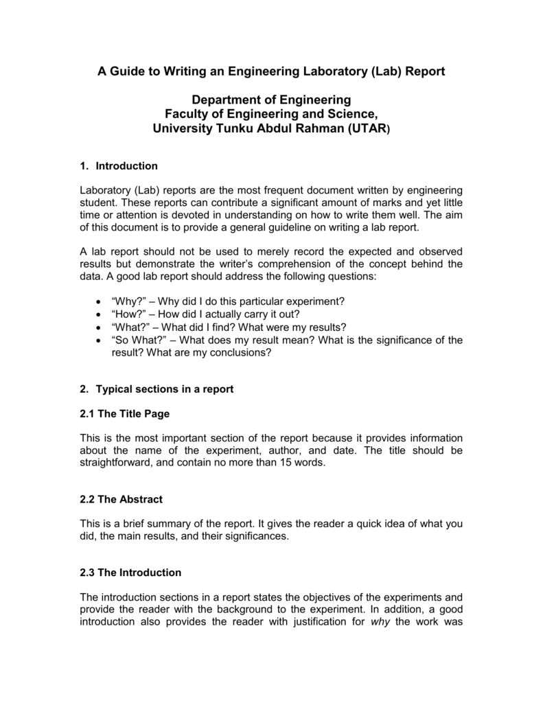 A Guide to Writing an Engineering Laboratory (Lab) Report