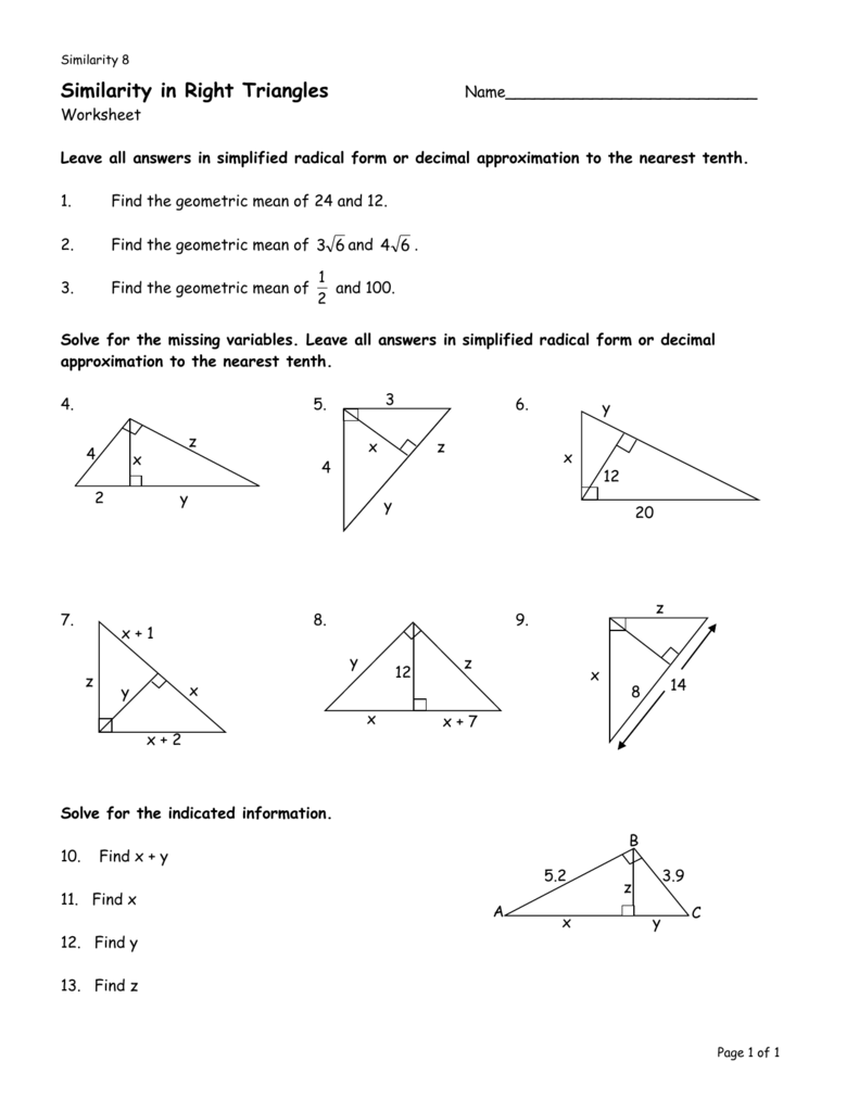 similarity in right triangles