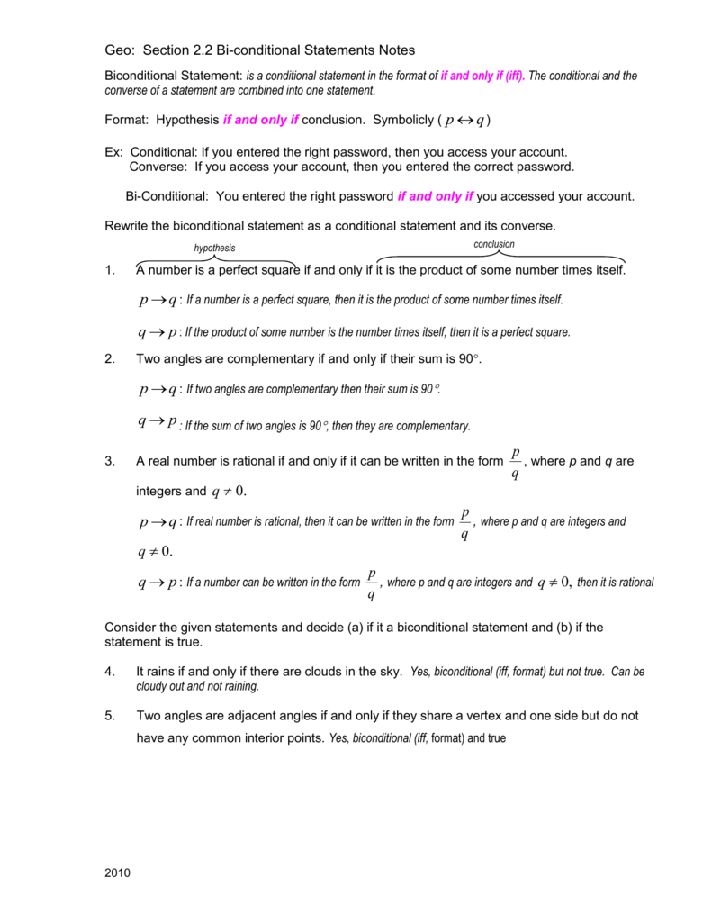 Conditional Statement Worksheet Geometry