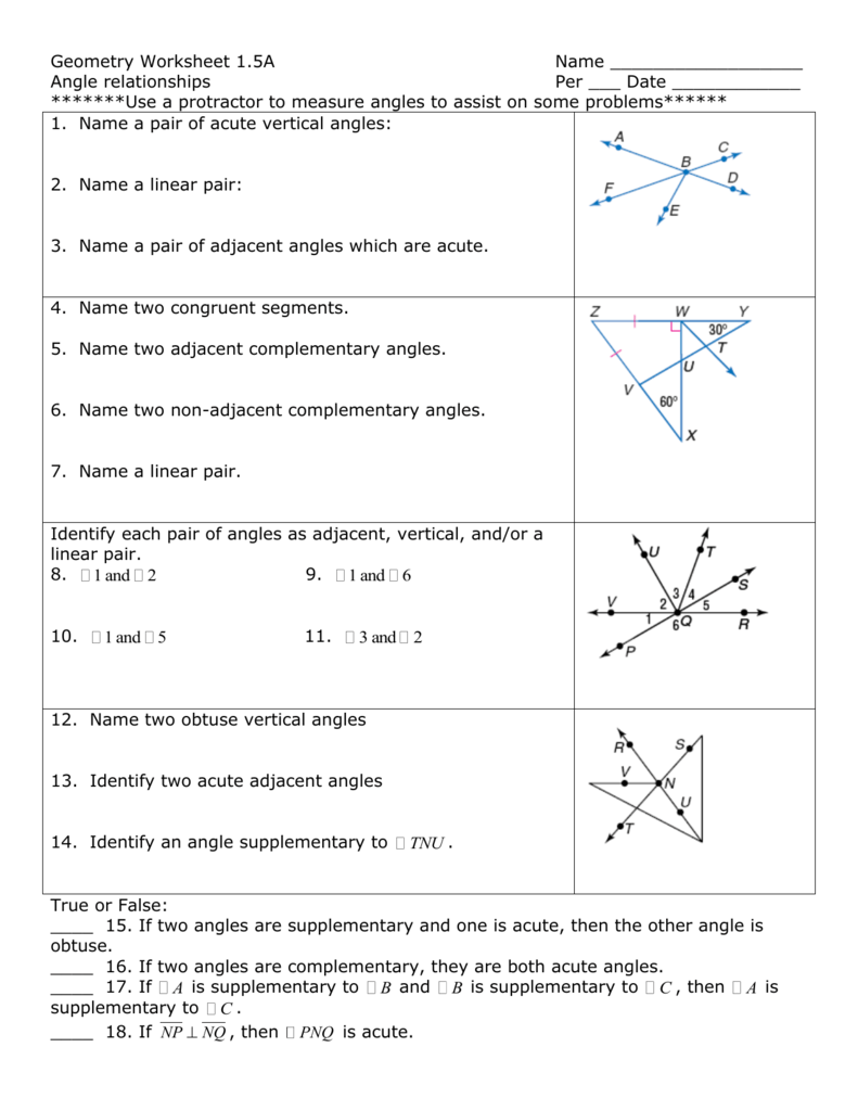 Geometry Worksheet 11 Inside Angle Pair Relationships Worksheet