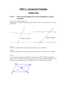 Geometry Unit 2 - Congruent Triangles Sample Tasks