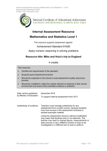 Level 1 Mathematics and Statistics internal assessment resource