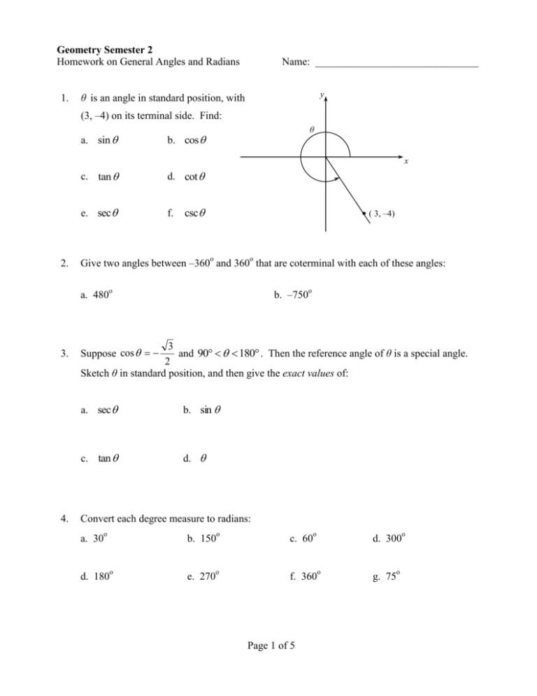 radian angle measurement common core algebra 2 homework answers