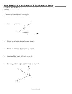 Angle Vocabulary, Complementary & Supplementary Angles Long