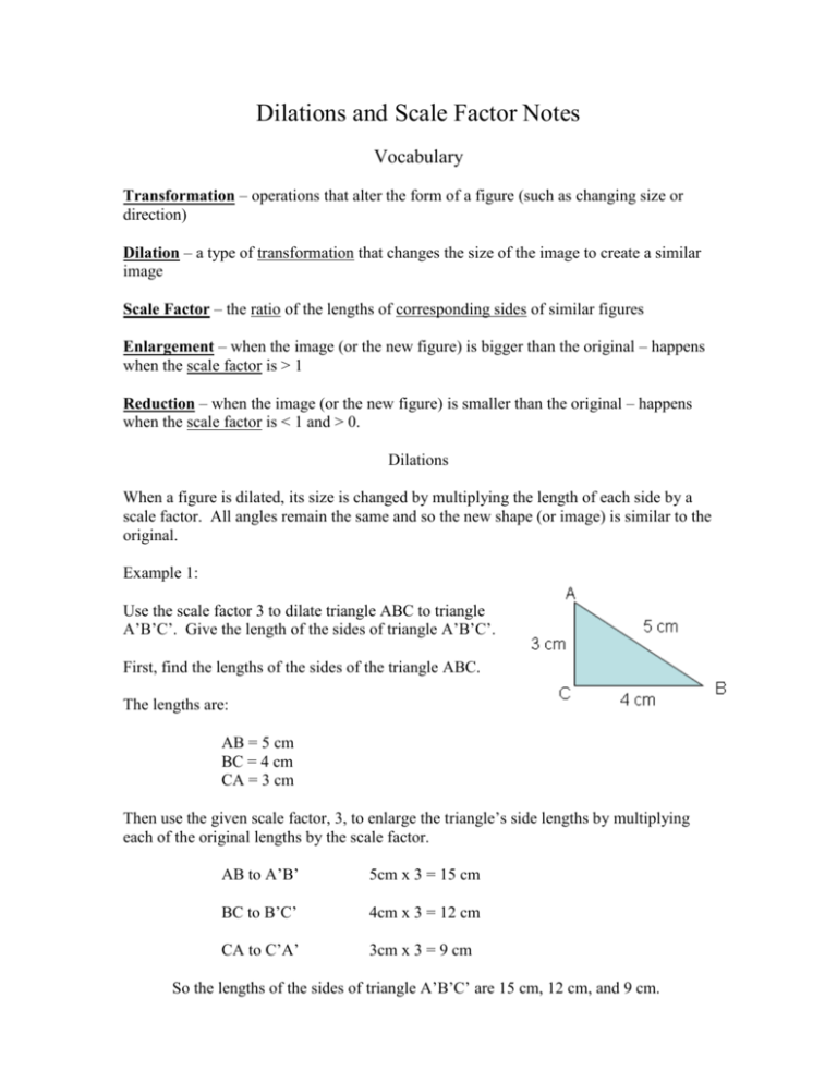 Dilations And Scale Factor Notes
