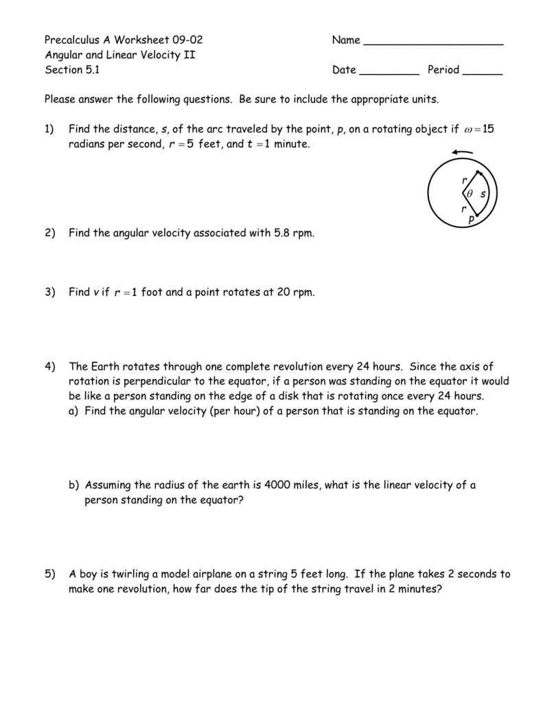 Angular And Linear Velocity Worksheet Promotiontablecovers