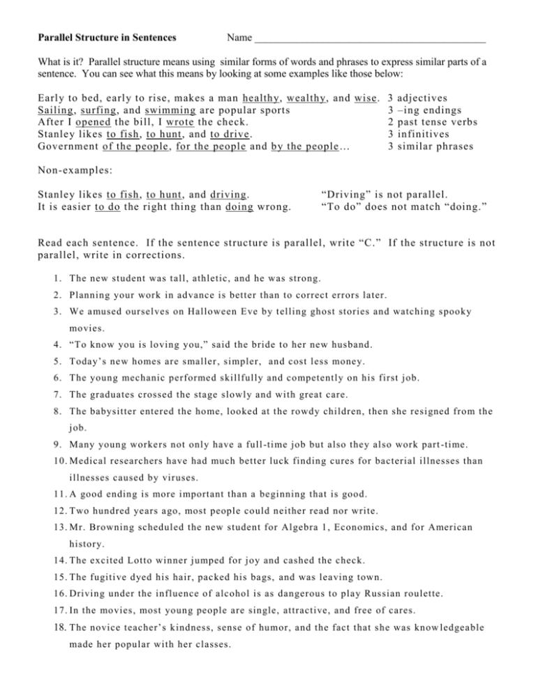 Sentences Using A Parallel Structure