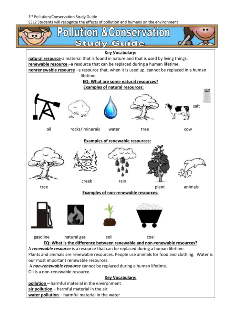 3rd Pollution/Conservation Study Guide S3L2 Students will