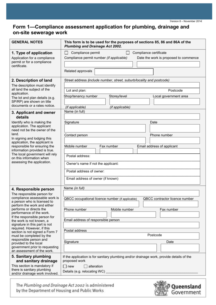 Plumbing application form