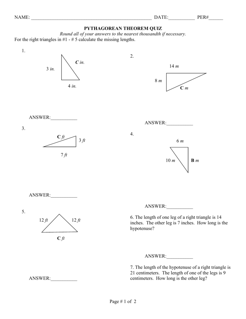 Pythagorean Theorem Quiz