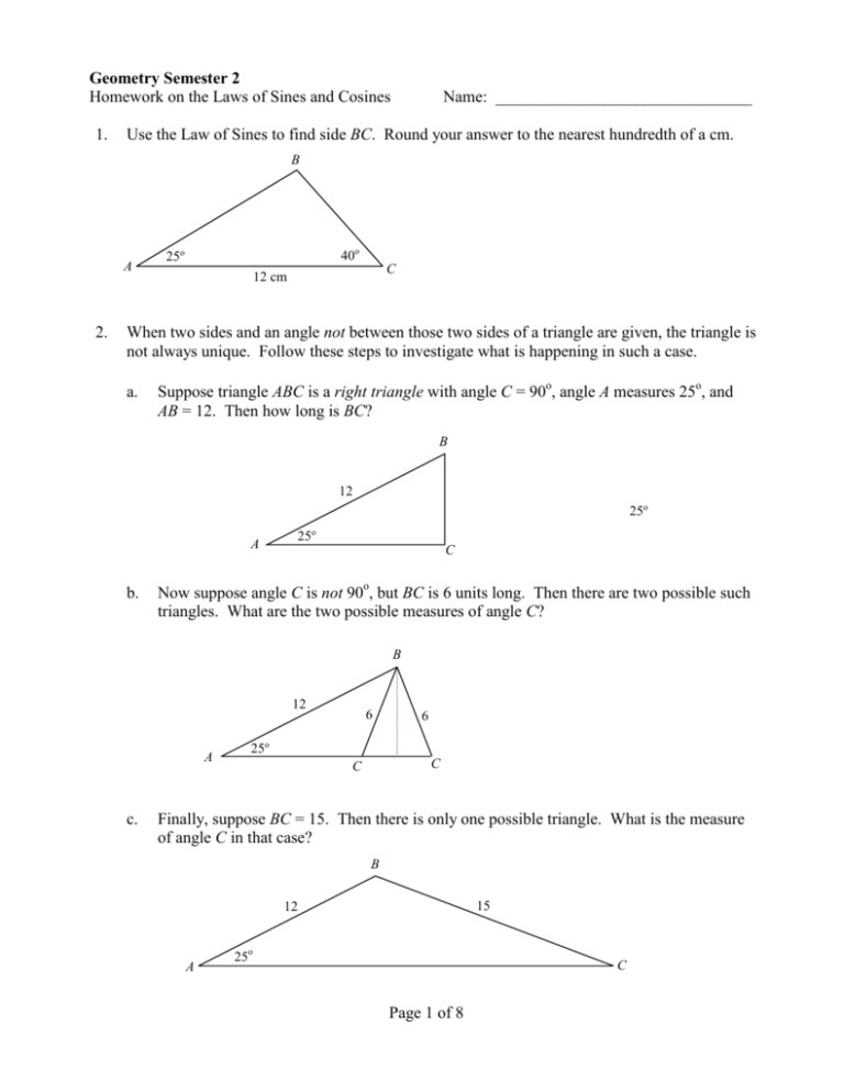 homework 7 law of sines
