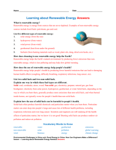 Learning about Renewable Energy Handout Answers
