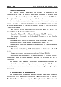 Resolution of the 112th session of the JINR Scientific Council