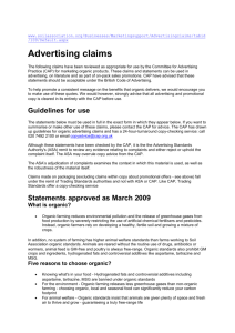Advertising claims The following claims have been reviewed as
