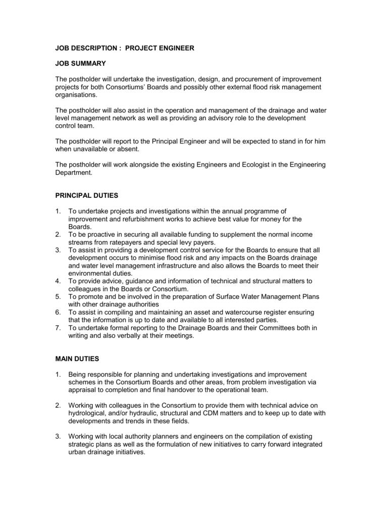 Job Description Project Engineer