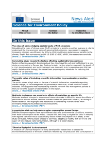 News Alert Issue 358, 23 January 2013 Science for Environment
